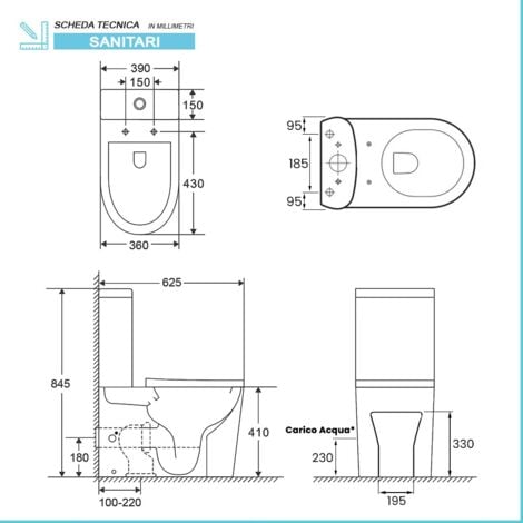 Sanitari filomuro monoblocco senza brida con scarico universale Klan