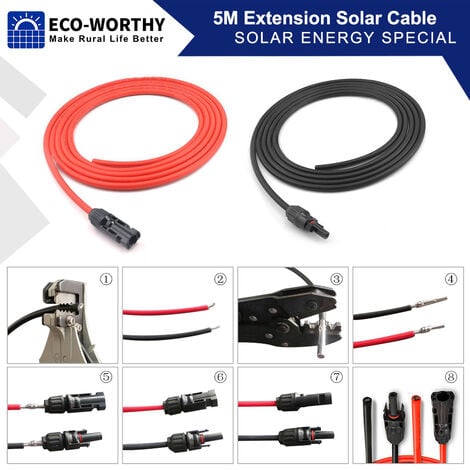 ECO-WORTHY 1 paio di cavi solari da 5 m Cavo di prolunga da 4 mm² per moduli solari pannello solare