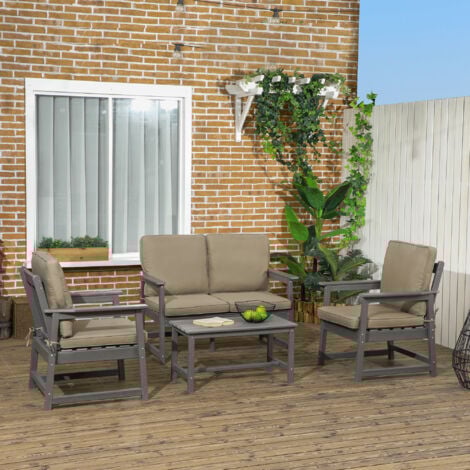 Outsunny Set da Giardino 2 Poltrone, Divano e Tavolino HDPE con Cuscini Grigio