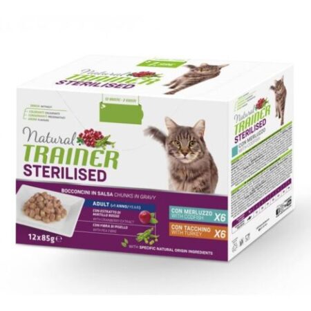 Trainer Gatto Adult Sterilised Multipack Buste 12 x 85gr Merluzzo Tacchino