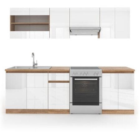 Cucina componibile Raul, Bianco, 240 cm , PL Marmo, Vicco