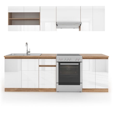 Cucina componibile Raul, Bianco, 240 cm , PL Marmo, Vicco