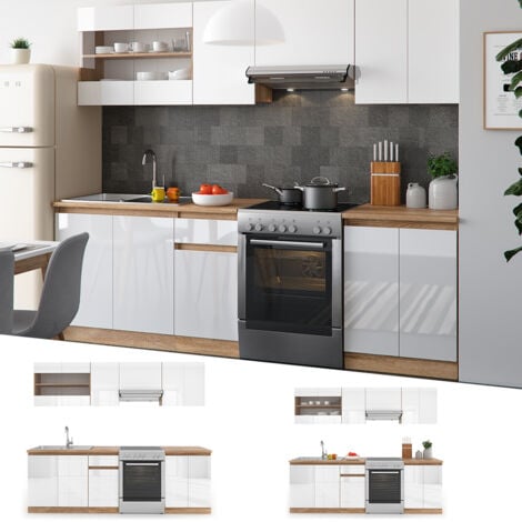 Cucina componibile Raul, Bianco, 240 cm , PL Marmo, Vicco