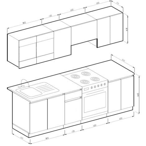 Cucina componibile Raul, Bianco, 240 cm , PL Marmo, Vicco