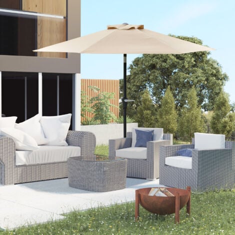Outsunny Ombrellone da Terrazzo 2.3x2m Inclinabile Apertura a Manovella Cachi