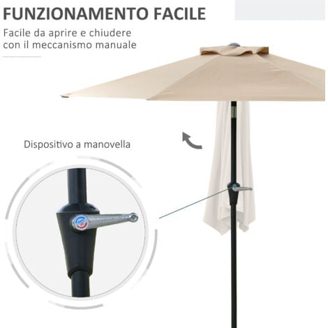 Outsunny Ombrellone da Terrazzo 2.3x2m Inclinabile Apertura a Manovella Cachi