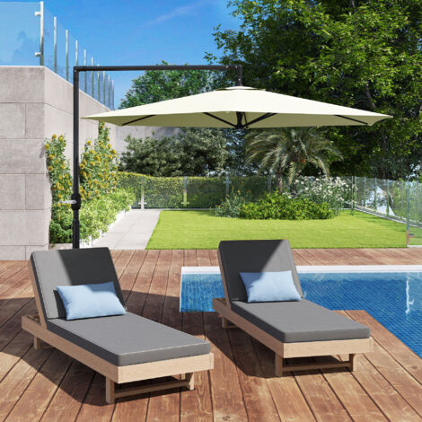 Outsunny Ombrellone Decentrato da Giardino 3x2.5 m Apertura a Manovella Beige
