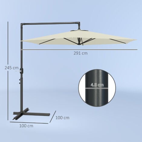 Outsunny Ombrellone Decentrato da Giardino 3x2.5 m Apertura a Manovella Beige