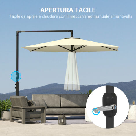 Outsunny Ombrellone Decentrato da Giardino 3x2.5 m Apertura a Manovella Beige