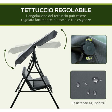 Outsunny Dondolo 3 Posti per Esterno con Tettuccio Regolabile Grigio