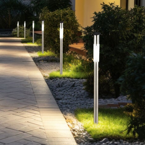 Lampada solare da esterno con picchetto da terra, lampada solare, in acciaio inox, lampada da strada, lampadina LED da 0,07 Watt, H 70 cm, set da 6