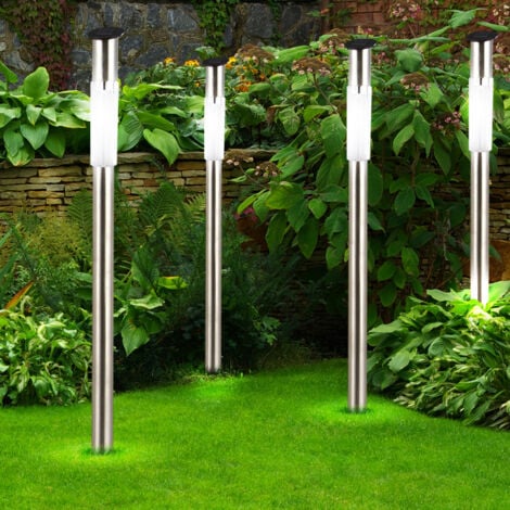 Lampada solare da esterno con picchetto da terra, lampada solare, in acciaio inox, lampada da strada, lampadina LED da 0,07 Watt, H 70 cm, set da 6