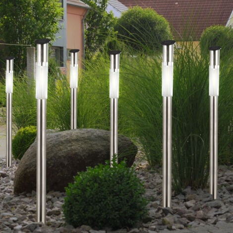 Lampada solare da esterno con picchetto da terra, lampada solare, in acciaio inox, lampada da strada, lampadina LED da 0,07 Watt, H 70 cm, set da 6