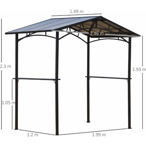 Outsunny Gazebo da Giardino per Barbecue BBQ con Tetto in PC e Mensole