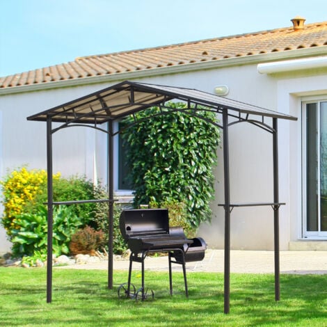 Outsunny Gazebo da Giardino per Barbecue BBQ con Tetto in PC e Mensole