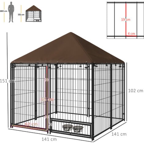 PawHut Recinzione per Cani in Metallo con Ingresso per Ciotole Nero e Marrone