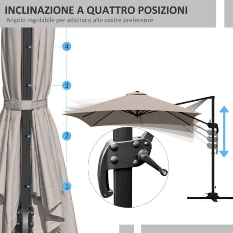 Outsunny Ombrellone da Giardino a 8 Stecche in Alluminio e Poliestere Khaki