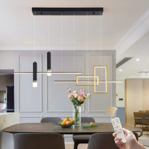 Ganeed Lampada a Sospensione Moderna, Lampadario a LED Nero Creativo Lampada a Sospensione a Onda Lineare Dimmerabile Telecomando, Isola da Cucina Regolabile per Soggiorno da Pranzo (6-Light 50W)