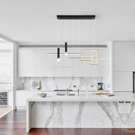 Ganeed Lampada a Sospensione Moderna, Lampadario a LED Nero Creativo Lampada a Sospensione a Onda Lineare Dimmerabile Telecomando, Isola da Cucina Regolabile per Soggiorno da Pranzo (6-Light 50W)