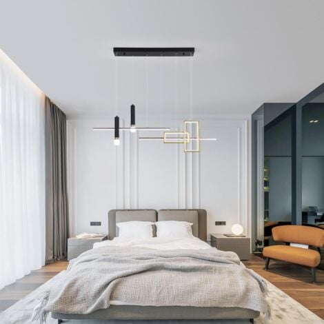 Ganeed Lampada a Sospensione Moderna, Lampadario a LED Nero Creativo Lampada a Sospensione a Onda Lineare Dimmerabile Telecomando, Isola da Cucina Regolabile per Soggiorno da Pranzo (6-Light 50W)