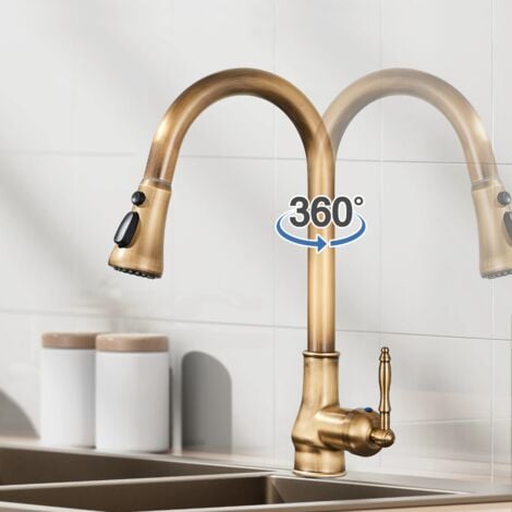 Onyzpily Rubinetto Cucina con Doccetta a 3 Funzioni, con Doccetta Estraibile, Lavello Girevole a 360°,Acciaio Inox Rubinetto Lavello Cucina,(Antica)
