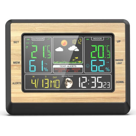 Stazione meteorologica delle previsioni del tempo L'ampio schermo a colori da 6 pollici può visualizzare la temperatura interna ed esterna, l'umidità, l'ora, la data e l'allarme della temperatura