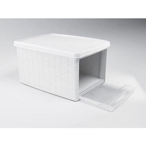 Scatola box armadio contenitore multiuso organizer bianco apertura frontale trasparente sovrapponibile storage resistente