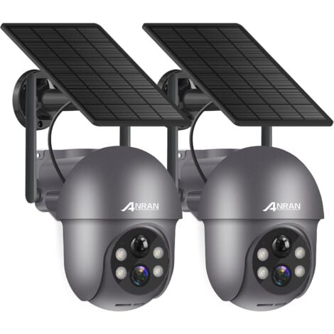 ANRAN (2 Confezioni) 2K HD Telecamera WiFi Esterno Senza Fili a Batteria, 360° PTZ Telecamera con Pannello Solare, Rilevatore di Movimento PIR con Allarmi, Visione Notturna, Audio a 2 Vie, Q1 Grigio
