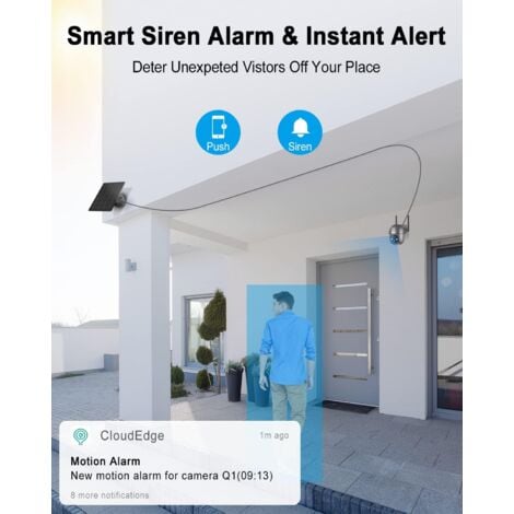 ANRAN (2 Confezioni) 2K HD Telecamera WiFi Esterno Senza Fili a Batteria, 360° PTZ Telecamera con Pannello Solare, Rilevatore di Movimento PIR con Allarmi, Visione Notturna, Audio a 2 Vie, Q1 Grigio