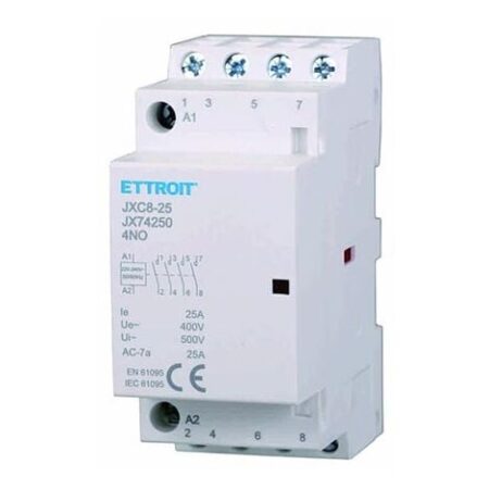 Contattore AC 4P 25A 4NO 220V occupa 2 Moduli DIN Ettroit JX74250