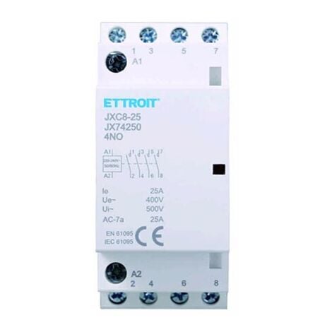 Contattore AC 4P 25A 4NO 220V occupa 2 Moduli DIN Ettroit JX74250