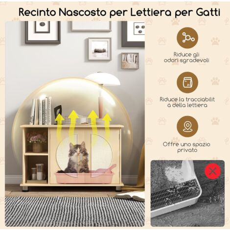 COSTWAY Mobile per Lettiera per Gattini e Gatti Adulti, Casetta per Gatti con Porte Sisal per Graffi, Piedini Metallici Regolabili e Spazio di Stoccaggio, Tavolino Moderno e Versatile per Soggiorno