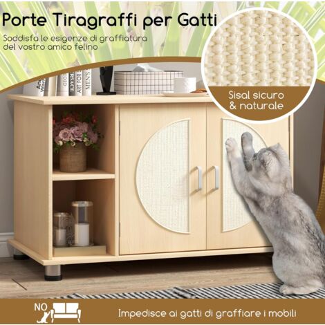 COSTWAY Mobile per Lettiera per Gattini e Gatti Adulti, Casetta per Gatti con Porte Sisal per Graffi, Piedini Metallici Regolabili e Spazio di Stoccaggio, Tavolino Moderno e Versatile per Soggiorno