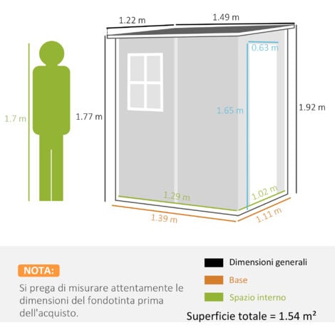 Outsunny Casetta da Giardino con Finestra e Doppia Porta in Alluminio PP Grigio
