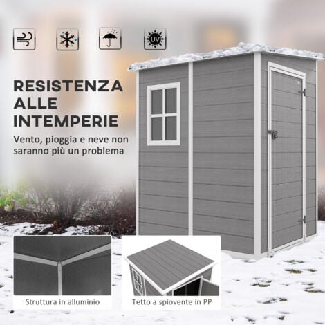 Outsunny Casetta da Giardino con Finestra e Doppia Porta in Alluminio PP Grigio