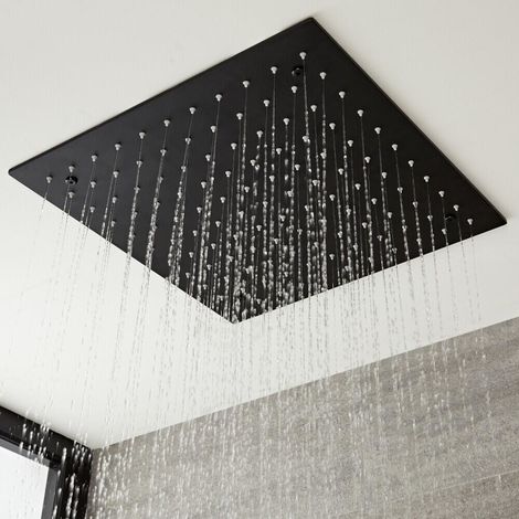 Hudson Reed Nox Soffione Doccia Fisso - Design Quadrato ad Incasso da Soffitto - Acciaio Inox Nero - Controsoffitto Doccia - 400 x 400mm