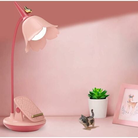 Lampada da scrivania rosa con morsetto, piccola lampada da scrivania a LED ricaricabile, collo di cigno regolabile, lampada da scrivania carina dimmerabile