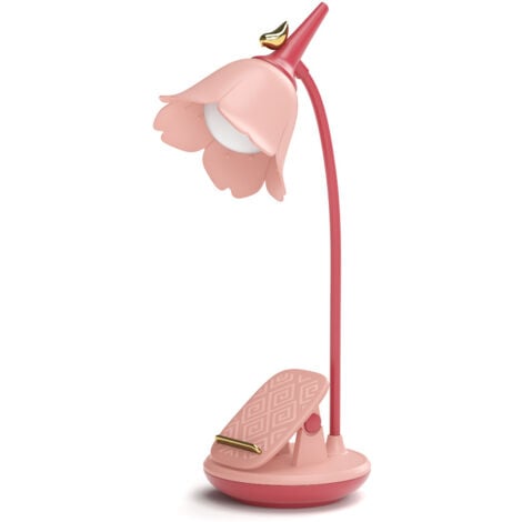 Lampada da scrivania rosa con morsetto, piccola lampada da scrivania a LED ricaricabile, collo di cigno regolabile, lampada da scrivania carina dimmerabile