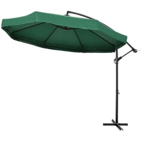 Outsunny Ombrellone a Braccio 3x3 m con Apertura a Manovella e Zanzariera Verde