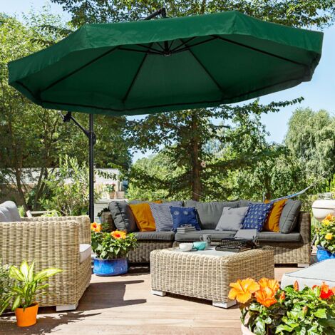 Outsunny Ombrellone a Braccio 3x3 m con Apertura a Manovella e Zanzariera Verde