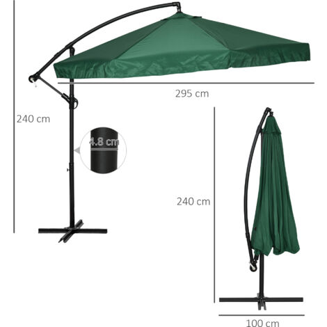 Outsunny Ombrellone a Braccio 3x3 m con Apertura a Manovella e Zanzariera Verde