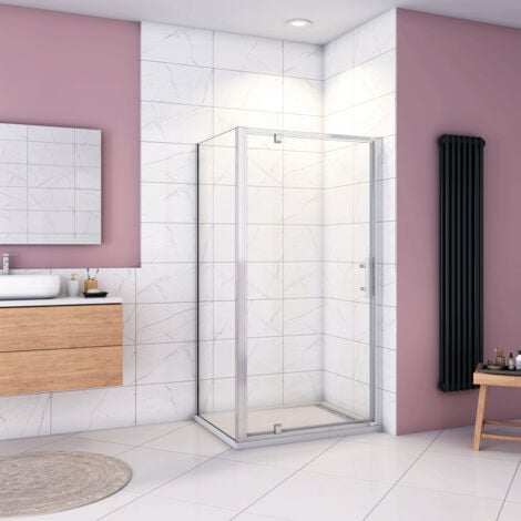 185cm Box Doccia Angolare Porta Girevole Battente con Parete Fissa 70x70cm in Vetro Temperato Trasparente 5 mm Profilo Cromo Lucido