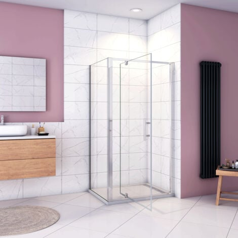 185cm Box Doccia Angolare Porta Girevole Battente con Parete Fissa 70x70cm in Vetro Temperato Trasparente 5 mm Profilo Cromo Lucido