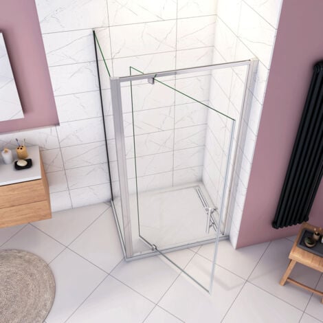 185cm Box Doccia Angolare Porta Girevole Battente con Parete Fissa 70x70cm in Vetro Temperato Trasparente 5 mm Profilo Cromo Lucido