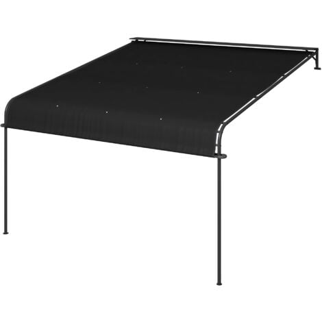 Pergola Addossata 3x4 m con Tettoia Retrattile e Manovella in Acciaio e Poliestere Grigio Scuro