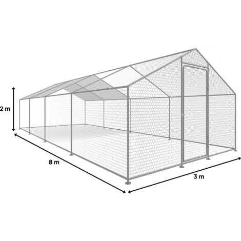 Recinto per galline 24 m² Rete metallica 8 x 3 x 2 M in acciaio zincato