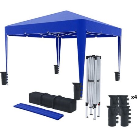 Gazebo Pieghevole Idrorepellente 3 x 3 M Da Giardino Con 4 Sacche Per Pesi E Sacca Di Trasporto Chiusura A Fisarmonica Per Fiere Campeggio Esterno Piscina Struttura Acciaio Copertura 160 gr/m² (Blu)