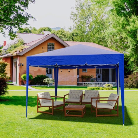 Gazebo Pieghevole Idrorepellente 3 x 3 M Da Giardino Con 4 Sacche Per Pesi E Sacca Di Trasporto Chiusura A Fisarmonica Per Fiere Campeggio Esterno Piscina Struttura Acciaio Copertura 160 gr/m² (Blu)