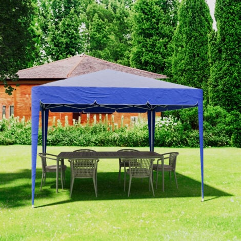 Gazebo Pieghevole Idrorepellente 3 x 3 M Da Giardino Con 4 Sacche Per Pesi E Sacca Di Trasporto Chiusura A Fisarmonica Per Fiere Campeggio Esterno Piscina Struttura Acciaio Copertura 160 gr/m² (Blu)