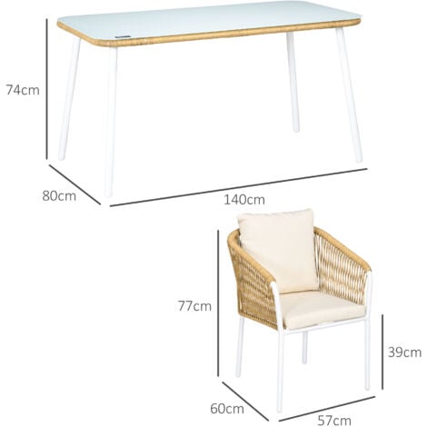 Outsunny Set da Giardino Rattan PE 4 Sedie Impilabili e Tavolo in Vetro Giallo
